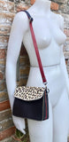 Small cheetah print crossbody bag. Genuine leather. Brown enveloppe bag. Animal print flap. Boho multicolor leopard brown purse.