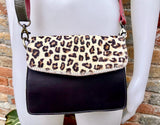 Small cheetah print crossbody bag. Genuine leather. Brown enveloppe bag. Animal print flap. Boho multicolor leopard brown purse.