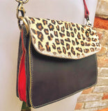 Small cheetah print crossbody bag. Genuine leather. Brown enveloppe bag. Animal print flap. Boho multicolor leopard brown purse.