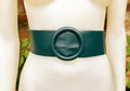 Teal blue leather waist belt. Large round buckle. Soft leather belt in green - blue. Genuine leather teal dress belt. Teal wide waist belt