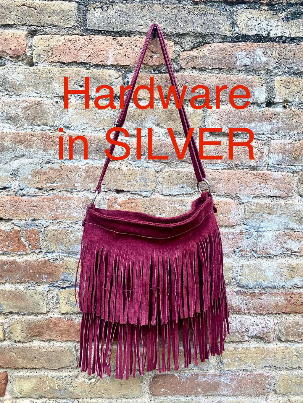 BURGUNDY cross body fringed bag. Boho suede leather bag with FRINGES. Larger style. Genuine suede crossbody hippy bag. Wine red suede purse