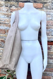 Dark beige slouch bag. Tote leather bag in taupe with ZIPPER. Soft genuine leather. Beige leather purse. Wide strap shoulder bag.