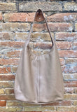 Dark beige slouch bag. Tote leather bag in taupe with ZIPPER. Soft genuine leather. Beige leather purse. Wide strap shoulder bag.