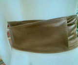 Light KHAKI brown obi belt. Wrap belt in soft genuine leather. Wraparound waist belt. Wide style. Boho wide dress belt in light taupe brown