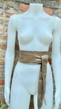 Light KHAKI brown obi belt. Wrap belt in soft genuine leather. Wraparound waist belt. Wide style. Boho wide dress belt in light taupe brown