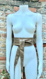 Light KHAKI brown obi belt. Wrap belt in soft genuine leather. Wraparound waist belt. Wide style. Boho wide dress belt in light taupe brown