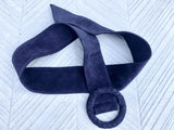 Navy blue suede waist belt with large round buckle. Boho soft suede belt in dark blue. Genuine natural navy blue suede leather