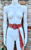 Terracotta orange wide suede waist belt. Large round buckle. Boho soft suede belt in burnt orange. Genuine suede leather. Orange dress belt