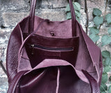 Maroon tote leather bag. Leather shopper in dark burgundy. Natural GENUINE leather. Large wine red purse for your laptop, books...