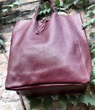 Maroon tote leather bag. Leather shopper in dark burgundy. Natural GENUINE leather. Large wine red purse for your laptop, books...