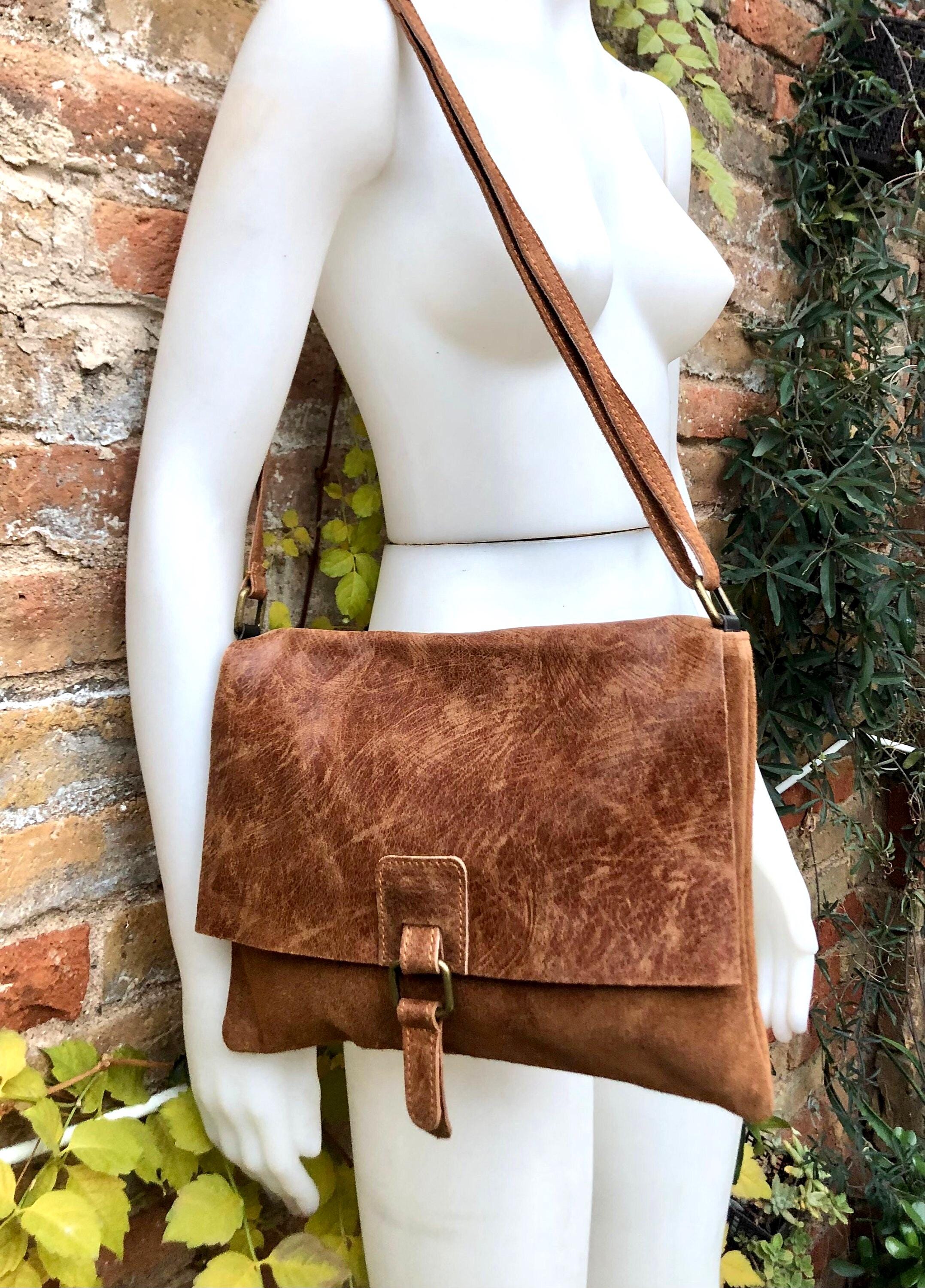 Camel brown suede bag. Genuine leather purse. cossbody / messenger bag in soft natural leather for books, tablets. Tan brown suede purse