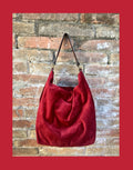 Slouch leather bag in light BURGUNDY. Dark RED hobo bag. Boho bag.Book or tablet bags in suede. Wine red soft leather shopper