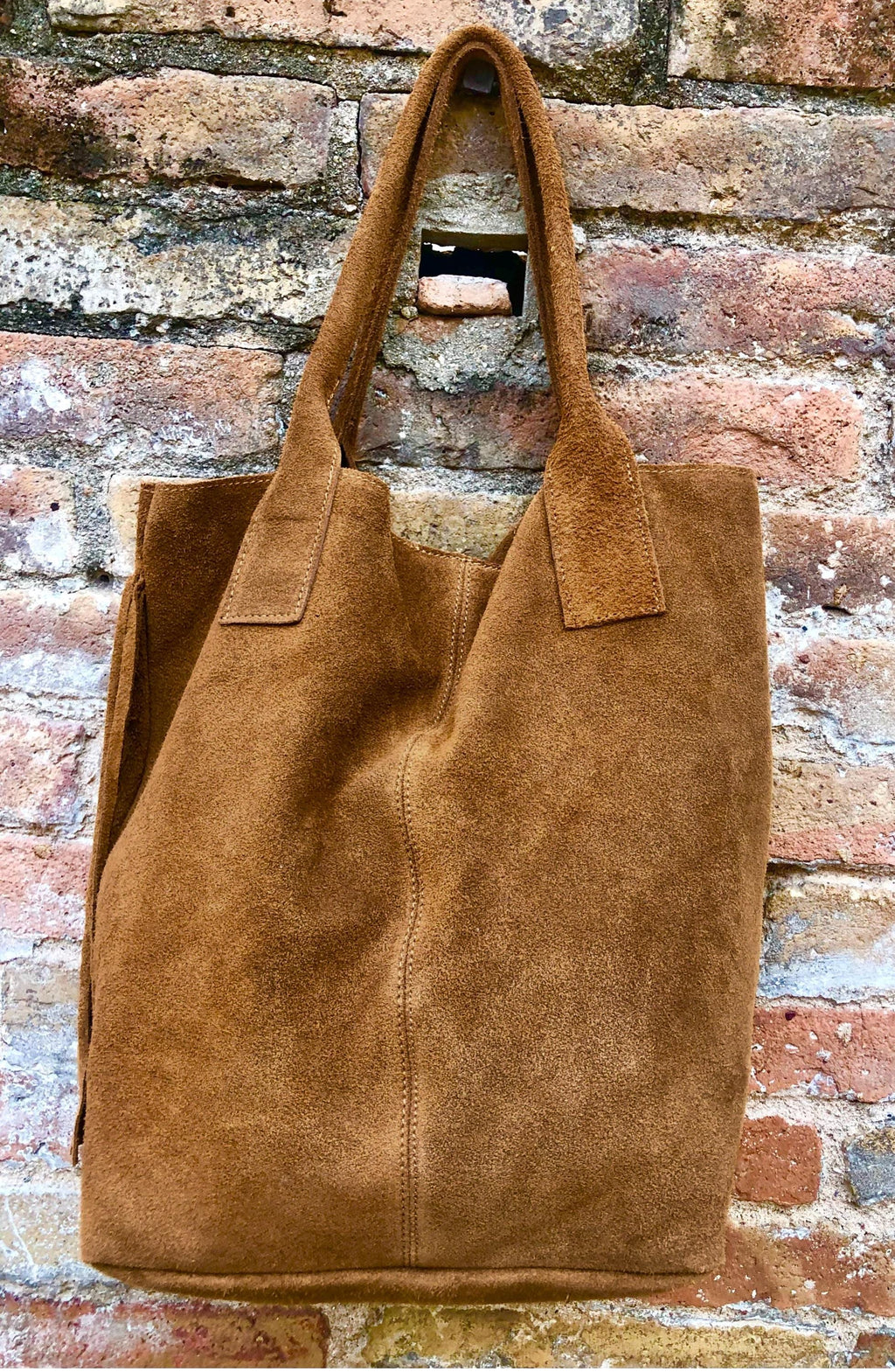 Dark camel brown fringed shopper bag.Genuine suede leather. Saddle brown tote bag for laptops, tablets, books. Brown leather purse + fringes