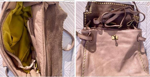 TAUPE brown distressed leather shoulder / crossbody bag. Soft genuine leather shopper. Light greyge brown boho - hippy purse with 2 straps