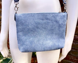 Suede leather bag in blue -gray. Cross body bag, shoulder bag in GENUINE leather. Denim blue smalll leather bag. Adjustable strap. + zipper