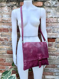 BURGUNDY genuine leather crossbody / shoulder bag. Messenger bag in soft "distressed" leather. Wine red leather purse. Dark red leather bag