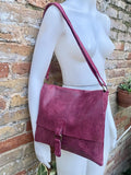 BURGUNDY genuine leather crossbody / shoulder bag. Messenger bag in soft "distressed" leather. Wine red leather purse. Dark red leather bag