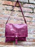 BURGUNDY genuine leather crossbody / shoulder bag. Messenger bag in soft "distressed" leather. Wine red leather purse. Dark red leather bag