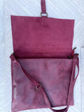 BURGUNDY genuine leather crossbody / shoulder bag. Messenger bag in soft "distressed" leather. Wine red leather purse. Dark red leather bag