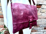 BURGUNDY genuine leather crossbody / shoulder bag. Messenger bag in soft "distressed" leather. Wine red leather purse. Dark red leather bag