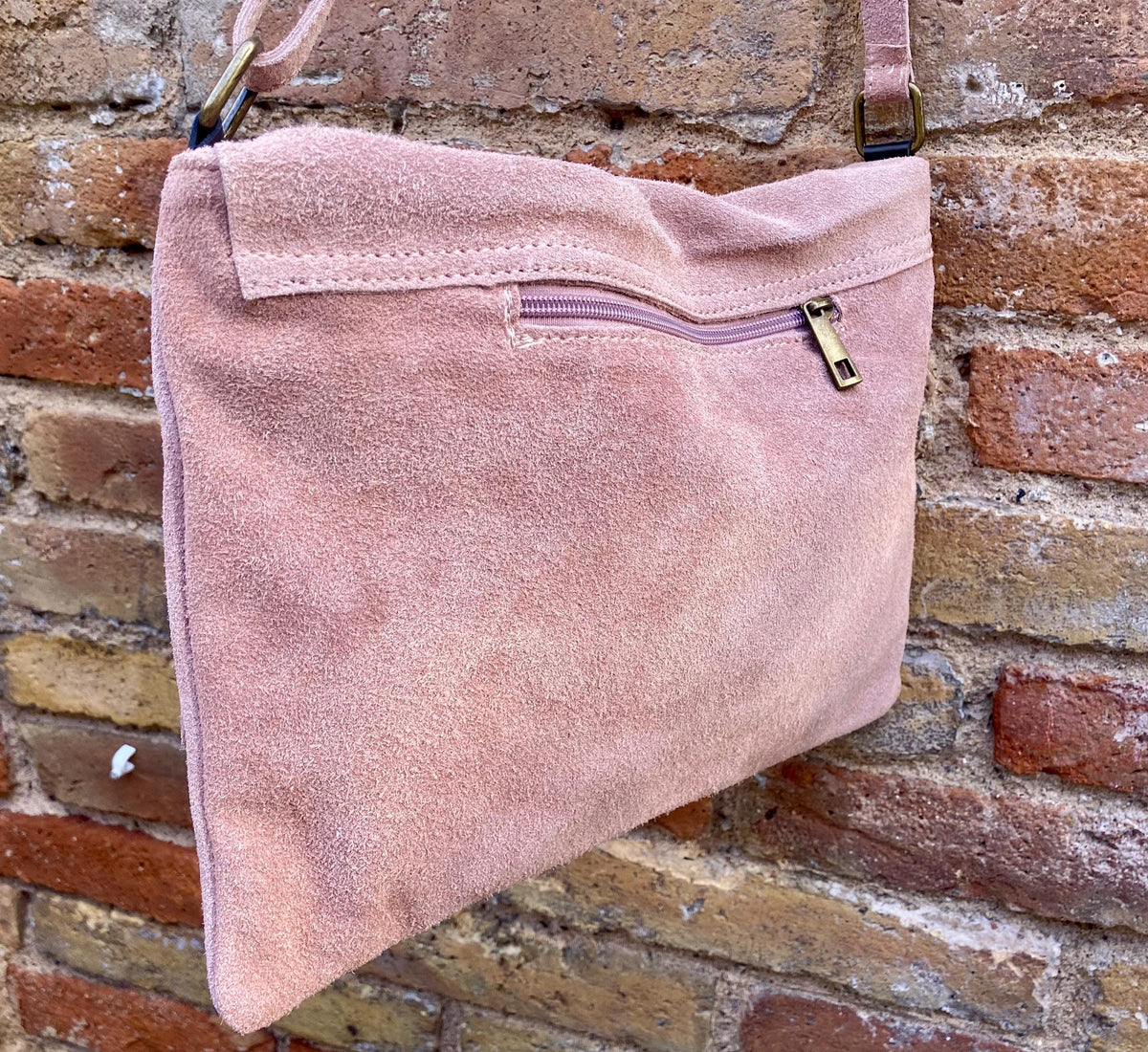 Suede bag in dusty PINK. Genuine leather BOHO bag. Pink suede purse. Crossbody / shoulder / messenger bag in soft natural leather.