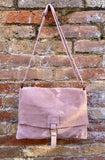 Suede bag in dusty PINK. Genuine leather BOHO bag. Pink suede purse. Crossbody / shoulder / messenger bag in soft natural leather.