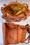 CAMEL brown distressed leather shoulder / crossbody bag. Soft genuine leather shopper. Rusty brown boho hippy bag. Brown purse with 2 straps