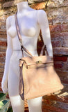 TAUPE brown distressed leather shoulder / crossbody bag. Soft genuine leather shopper. Light greyge brown boho - hippy purse with 2 straps