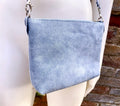 Suede leather bag in blue -gray. Cross body bag, shoulder bag in GENUINE leather. Denim blue smalll leather bag. Adjustable strap. + zipper