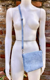 Suede leather bag in blue -gray. Cross body bag, shoulder bag in GENUINE leather. Denim blue smalll leather bag. Adjustable strap. + zipper