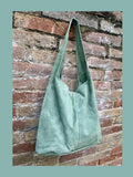 Large tote leather bag in sage GREEN. Slouch leather bag with ZIPPER. Leather shopper, laptop bag in suede leather bag. GREEN suede purse.