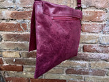 BURGUNDY genuine leather crossbody / shoulder bag. Messenger bag in soft "distressed" leather. Wine red leather purse. Dark red leather bag