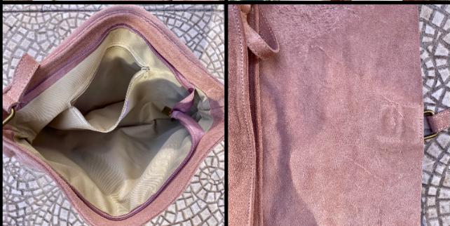 Suede bag in dusty PINK. Genuine leather BOHO bag. Pink suede purse. Crossbody / shoulder / messenger bag in soft natural leather.
