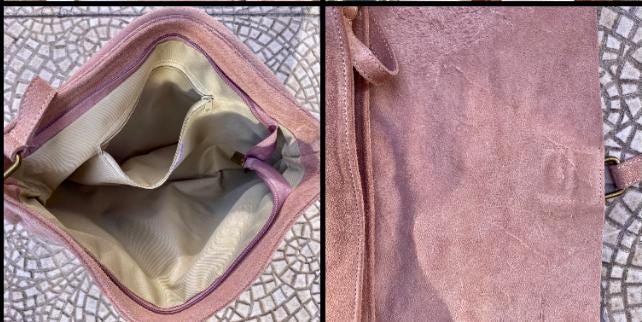 Suede bag in dusty PINK. Genuine leather BOHO bag. Pink suede purse. Crossbody / shoulder / messenger bag in soft natural leather.
