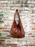 Slouch bag.Large TOTE leather bag in DARK brown with zipper.Genuine leather bag. BROWN leather laptop bags. Large shopper leather bag.