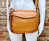 Genuine leather light camel brown bag. GENUINE leather shoulder / crossbody bag. Tan purse with zippers. Light caramel brown leather purse
