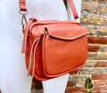 Genuine leather burnt orange bag. GENUINE leather shoulder / crossbody bag. Orange purse with zippers. Orange leather purse