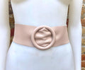 Pink leather waist belt with large round buckle.Soft leather belt in light dusty pink. Genuine leather pink dress belt. Pink wide waist belt