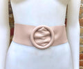 Pink leather waist belt with large round buckle.Soft leather belt in light dusty pink. Genuine leather pink dress belt. Pink wide waist belt