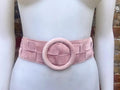 Light pink suede waist belt with large round buckle. Boho braided suede belt in a soft pink shade. Genuine natural pink suede leather
