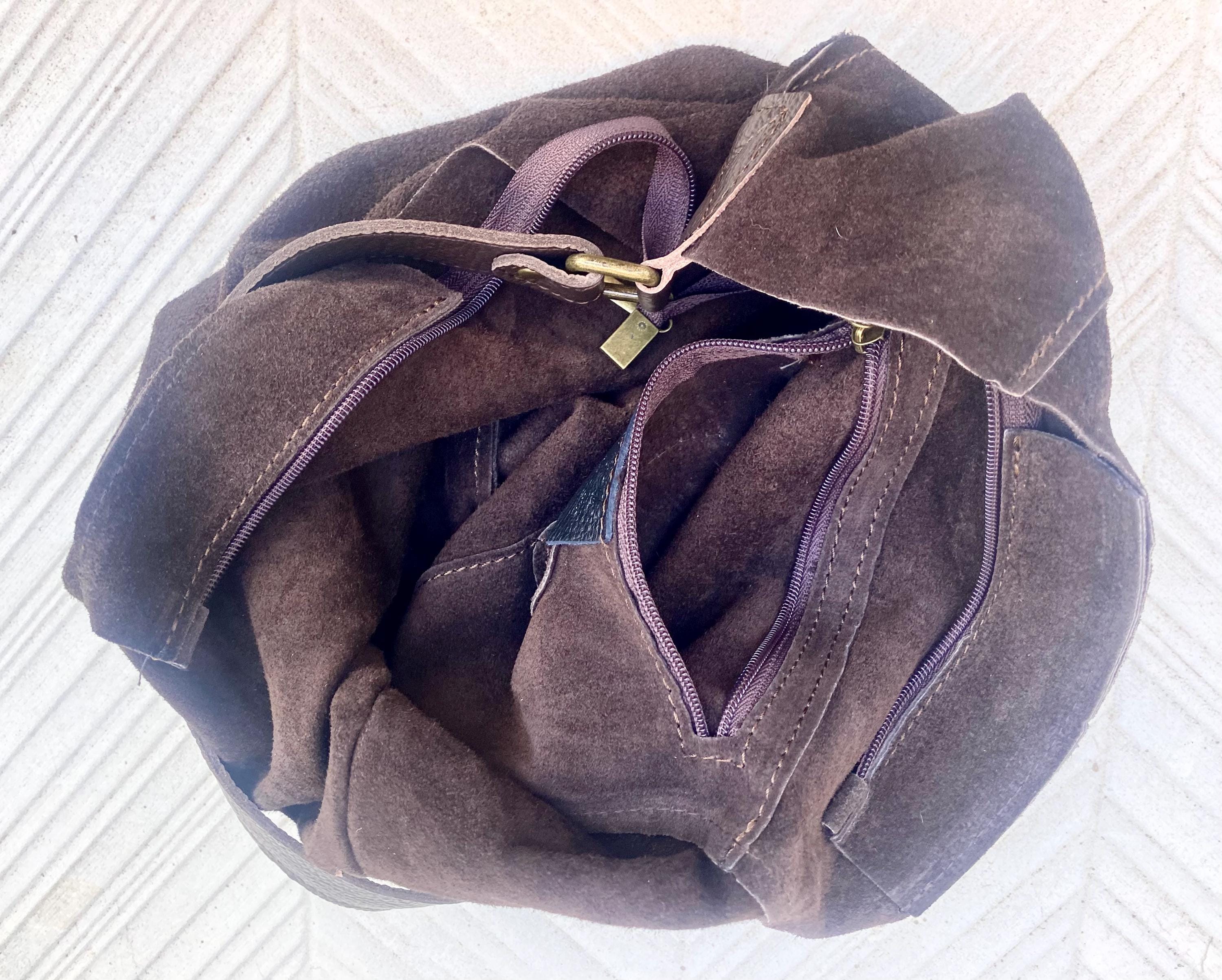 Slouch leather bag in dark brown. Chocolate brown hobo bag. Boho bag.Book or tablet bags in suede. Dark camel brown soft leather shopper