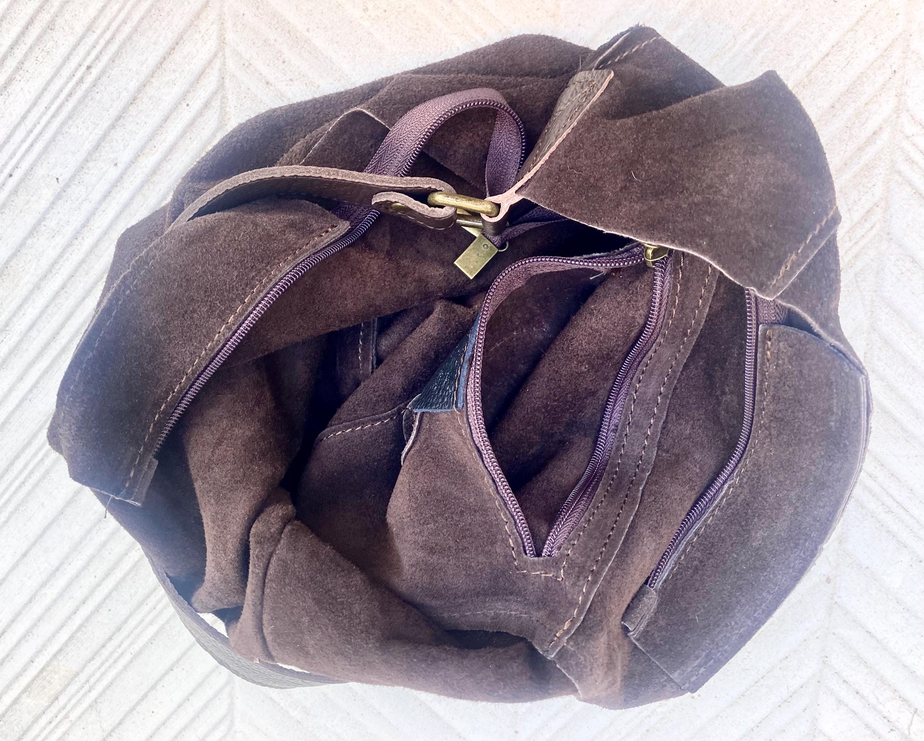 Slouch leather bag in dark brown. Chocolate brown hobo bag. Boho bag.Book or tablet bags in suede. Dark camel brown soft leather shopper