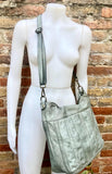 Sage GREEN genuine leather shoulder / crossbody bag. Green distressed leather shopper, "Washed leather" bag for laptops, tablets, books...