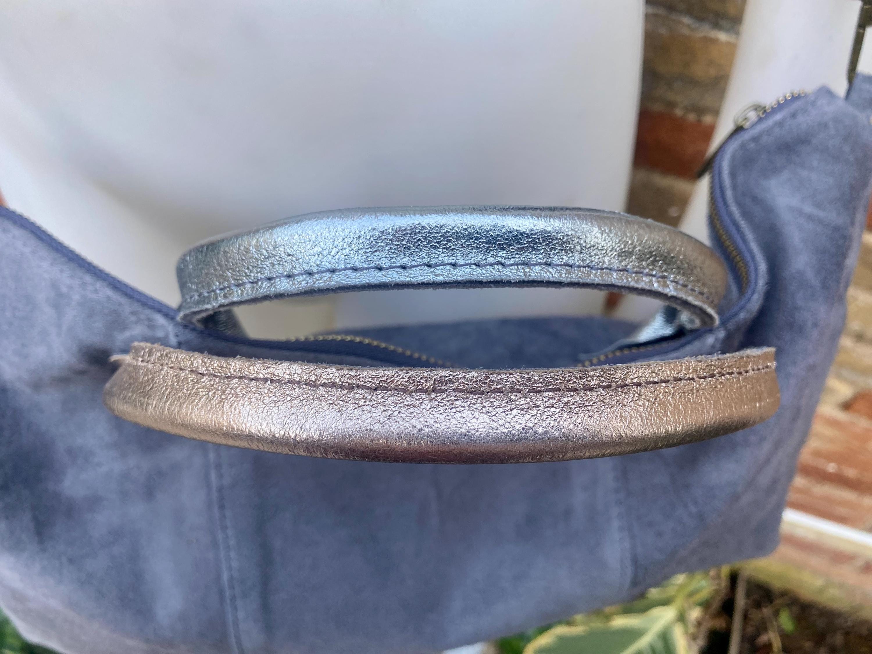 Blue - gray leather tote. Large leather shopper bag in denim blue. Natural suede bag. Grey -blue suede laptop bag. Handbag or shoulder bag