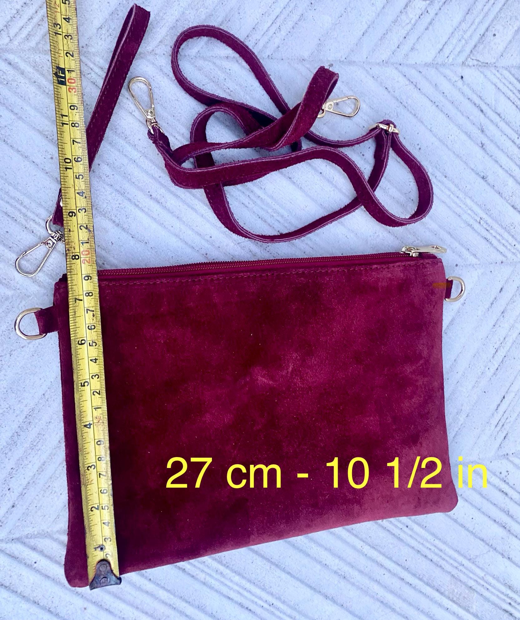 Burgundy small suede leather bag. Crossbody / shoulder bag / wristlet in GENUINE leather. Wine red bag. Flat dark red suede purse.