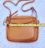 Genuine leather light camel brown bag. GENUINE leather shoulder / crossbody bag. Tan purse with zippers. Light caramel brown leather purse
