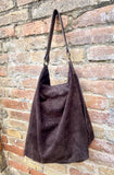 Slouch leather bag in dark brown. Chocolate brown hobo bag. Boho bag.Book or tablet bags in suede. Dark camel brown soft leather shopper