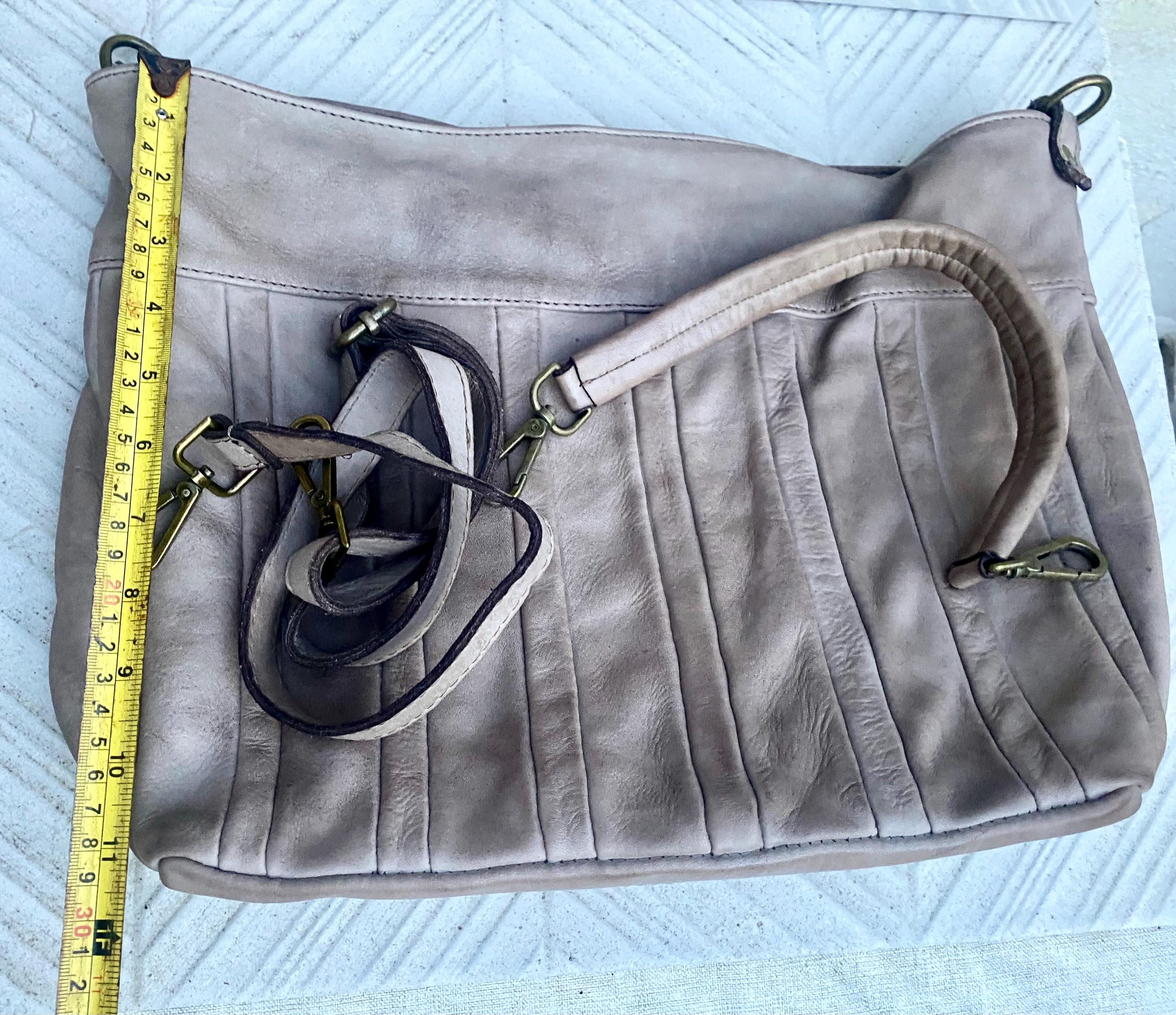 Taupe beige - gray genuine leather shoulder / crossbody bag. Greyge distressed leather shopper, "Washed leather" large bag in light brown