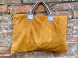 Tan leather tote. Large leather shopper bag in light saddle brown. Natural suede bag. Camel BROWN suede laptop bag. Handbag or shoulder bag