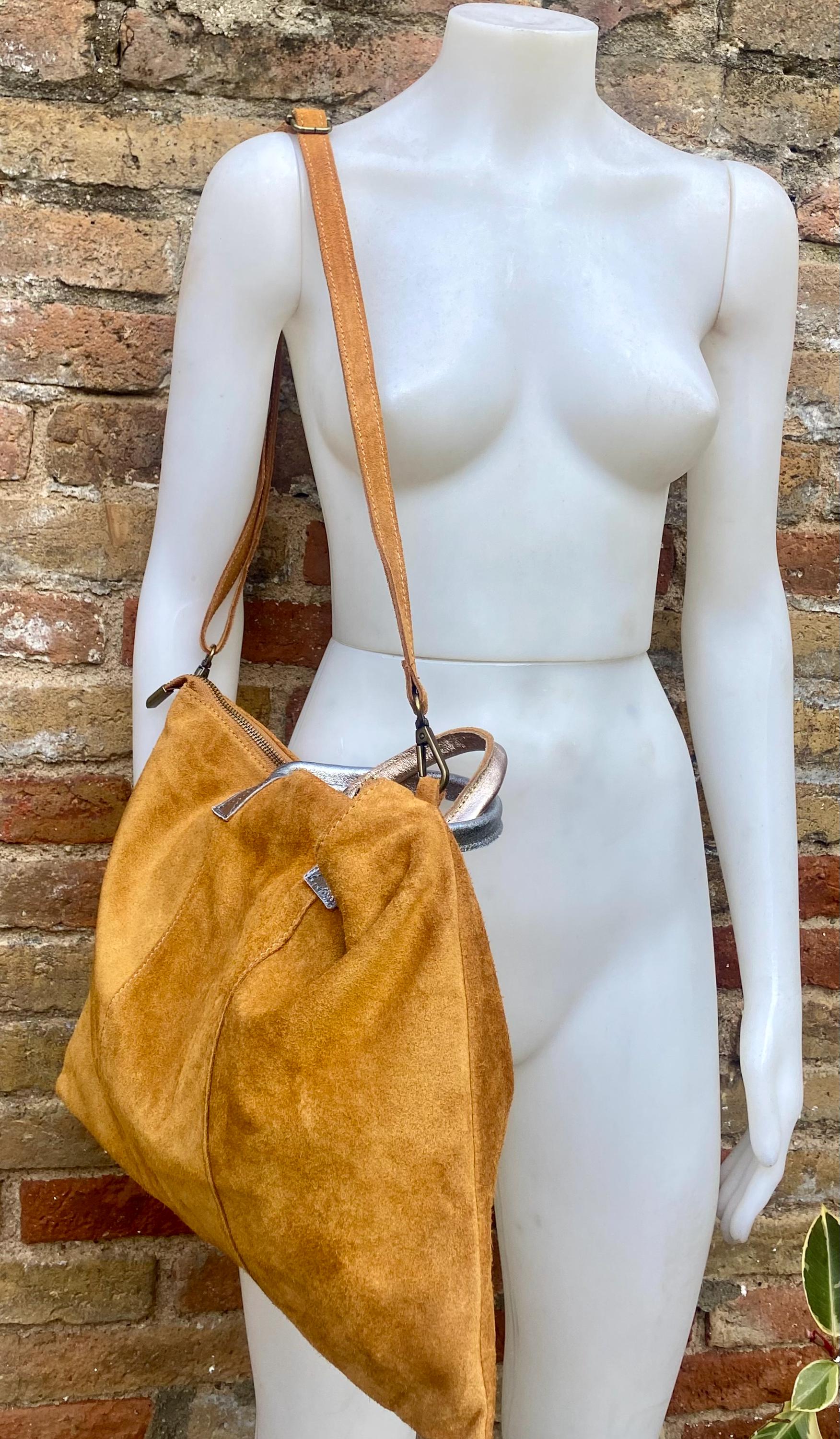 Tan leather tote. Large leather shopper bag in light saddle brown. Natural suede bag. Camel BROWN suede laptop bag. Handbag or shoulder bag